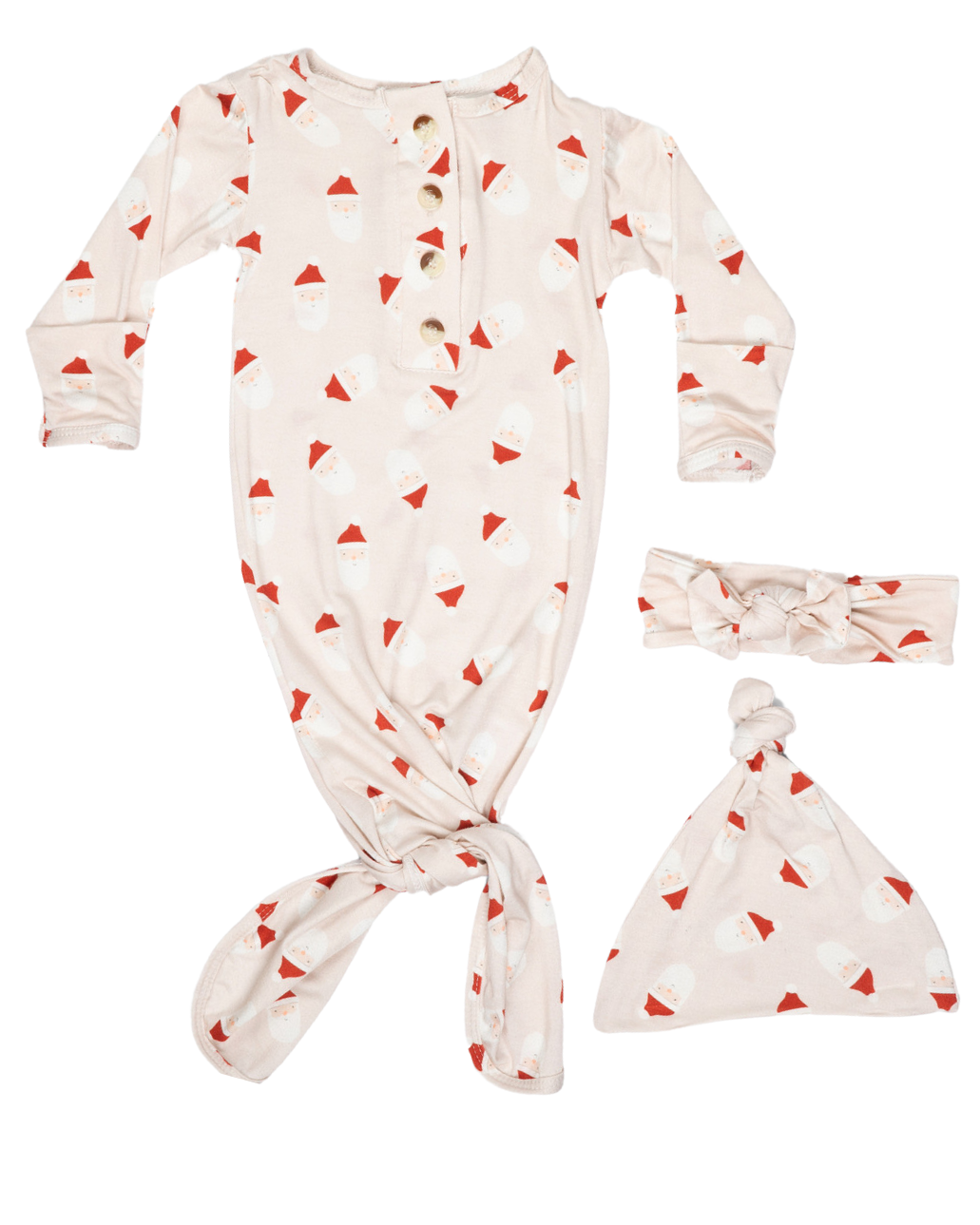 Newborn Knotted Baby Gown, Bow, and Hat Set