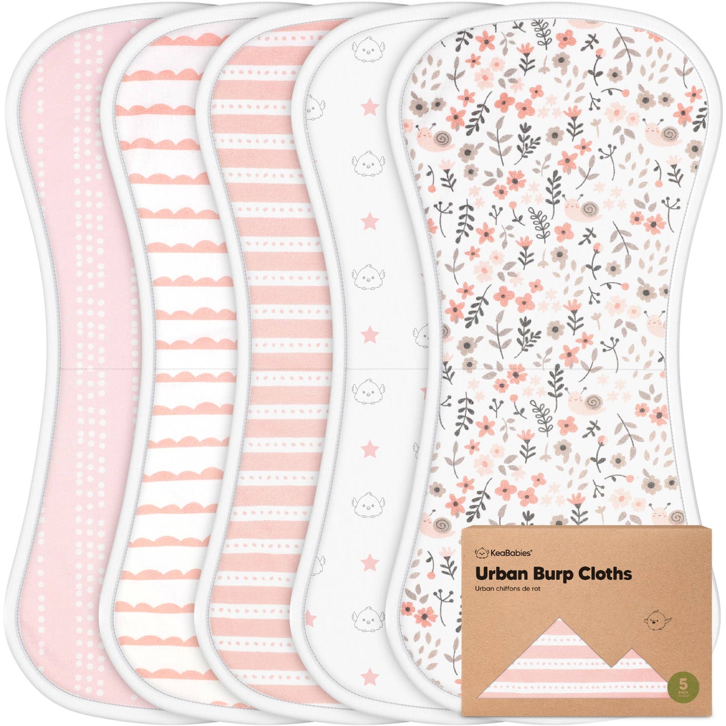KeaBabies 5-Pack Urban Burp Cloths- Sweet Charm