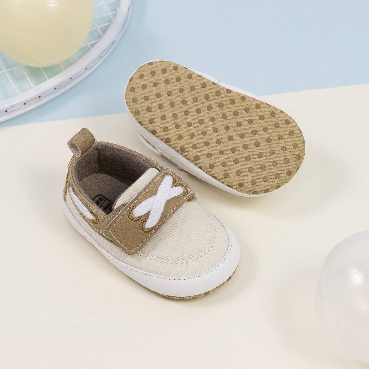 Cream Canvas and Pleather Baby Shoes