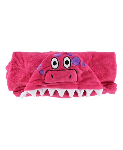 Wearable Hooded Fleece Blankets For Kids - Pink Dinosaur