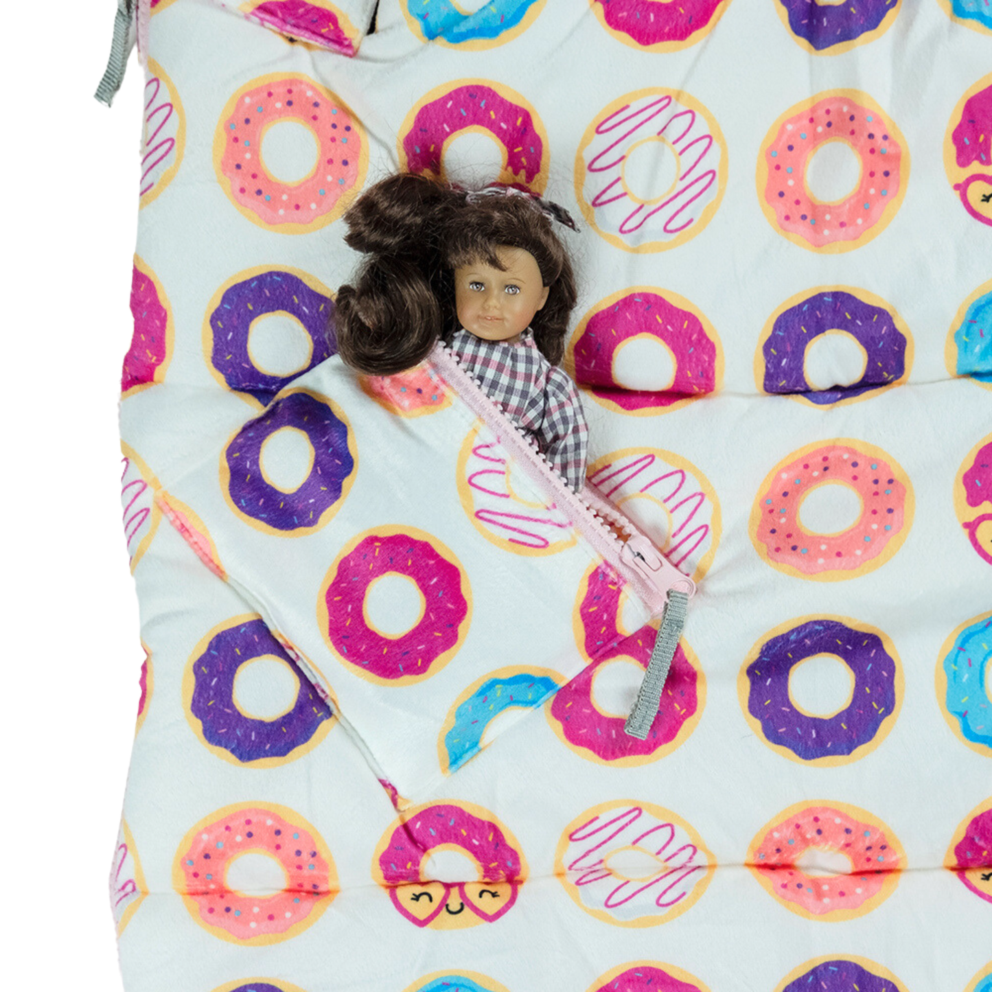 Sleep-n-Pack: Packable Little Kid's Sleeping Bag & Backpack, Cozy Mink, Donuts