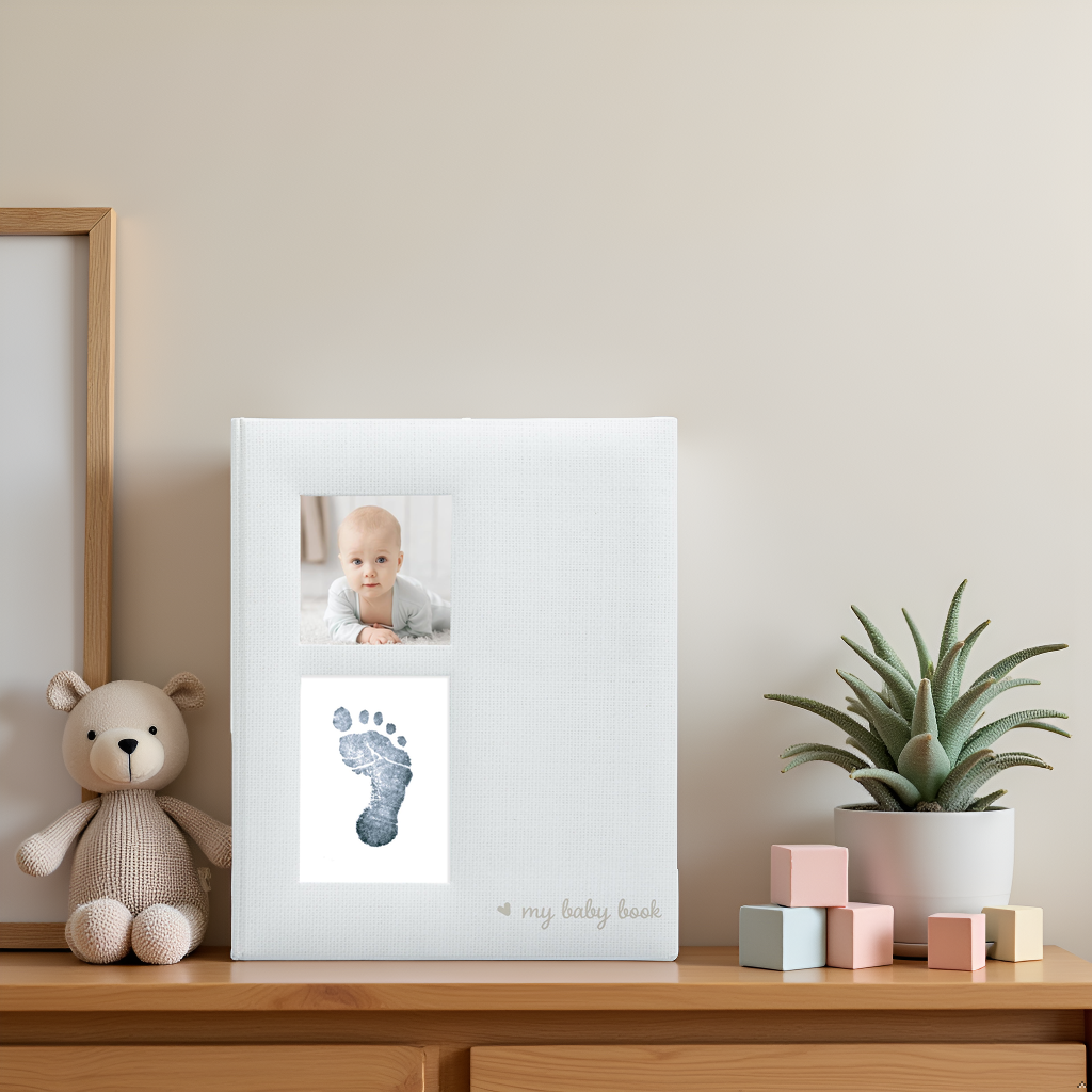 Linen Memory Babybook and Ink Pad, Gray