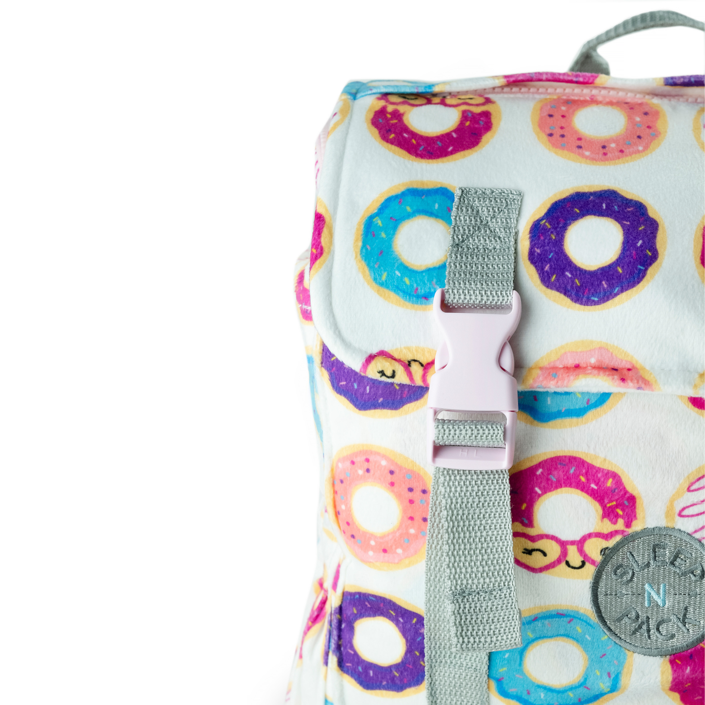 Sleep-n-Pack: Packable Little Kid's Sleeping Bag & Backpack, Cozy Mink, Donuts