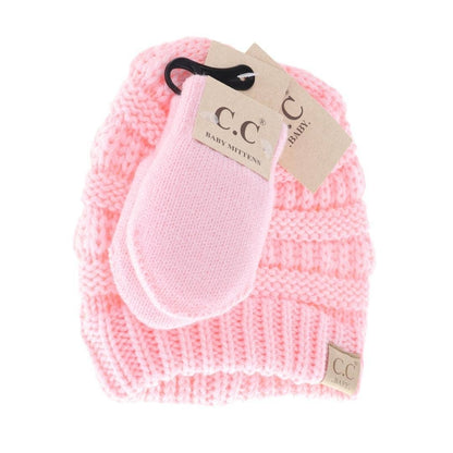 C.C BABY Solid Beanie with Mittens - Knit Hat  BabySet-Navy