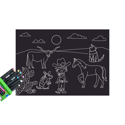 Reusable Coloring Placemat Western 12x17
