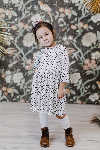 Scattered Dot 3/4 Sleeve Twirl Dress