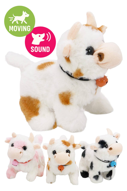 Fuzzy Soft Walking Baby Cow Sound Toy Assorted Colors
