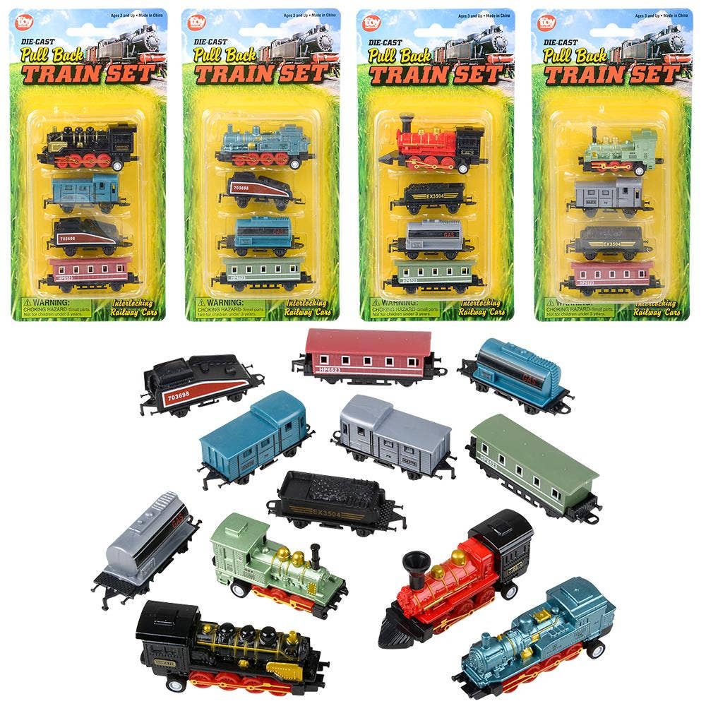 2" Diecast Pull Back Mini Locomotive Train Set