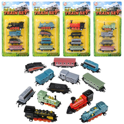 2" Diecast Pull Back Mini Locomotive Train Set
