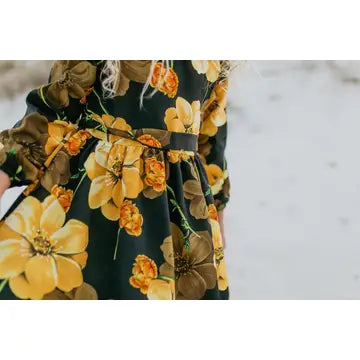 Black & Yellow Long Sleeve Flower Fall Dress