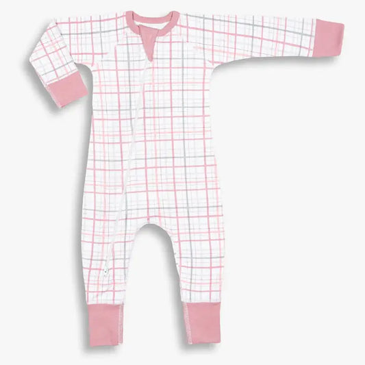 Blush Plaid Baby Zip Romper