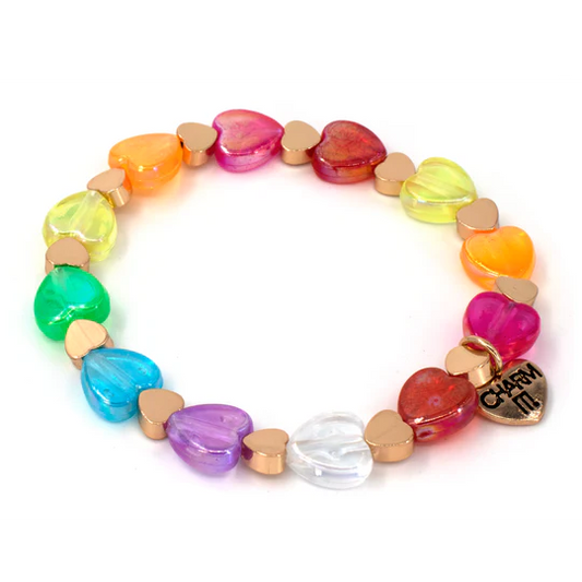 Gold Rainbow Heart Stretch Brac