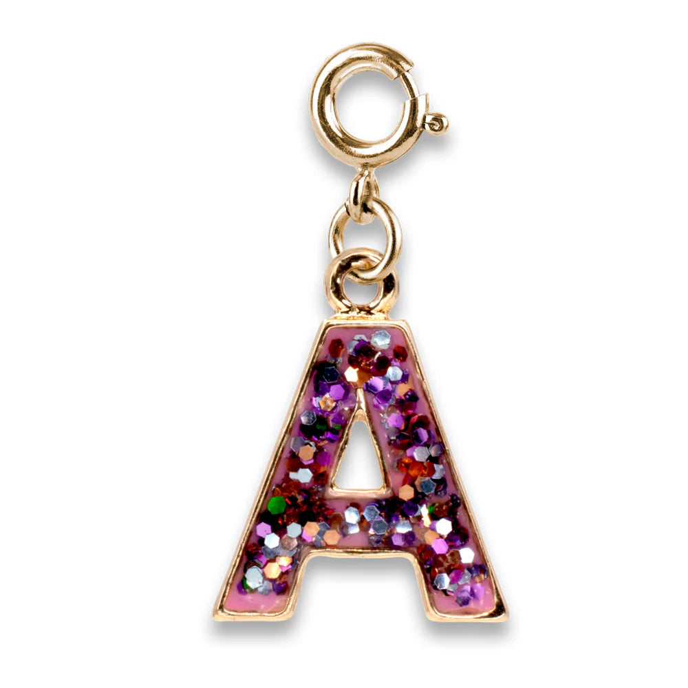 Gold Pink Glitter Letter A Charm