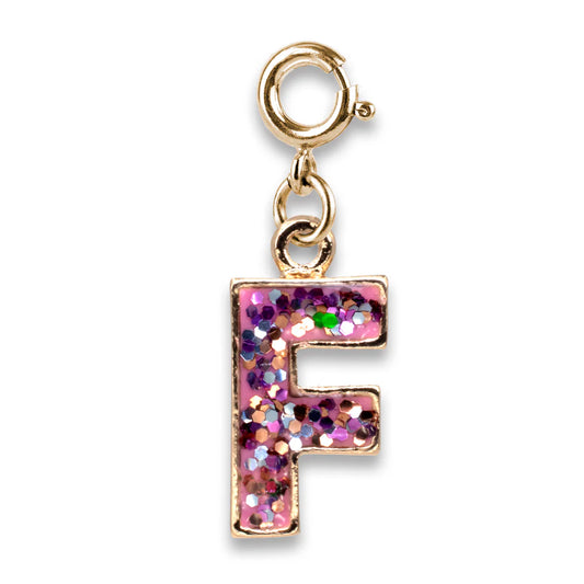 Gold Pink Glitter Letter F Charm