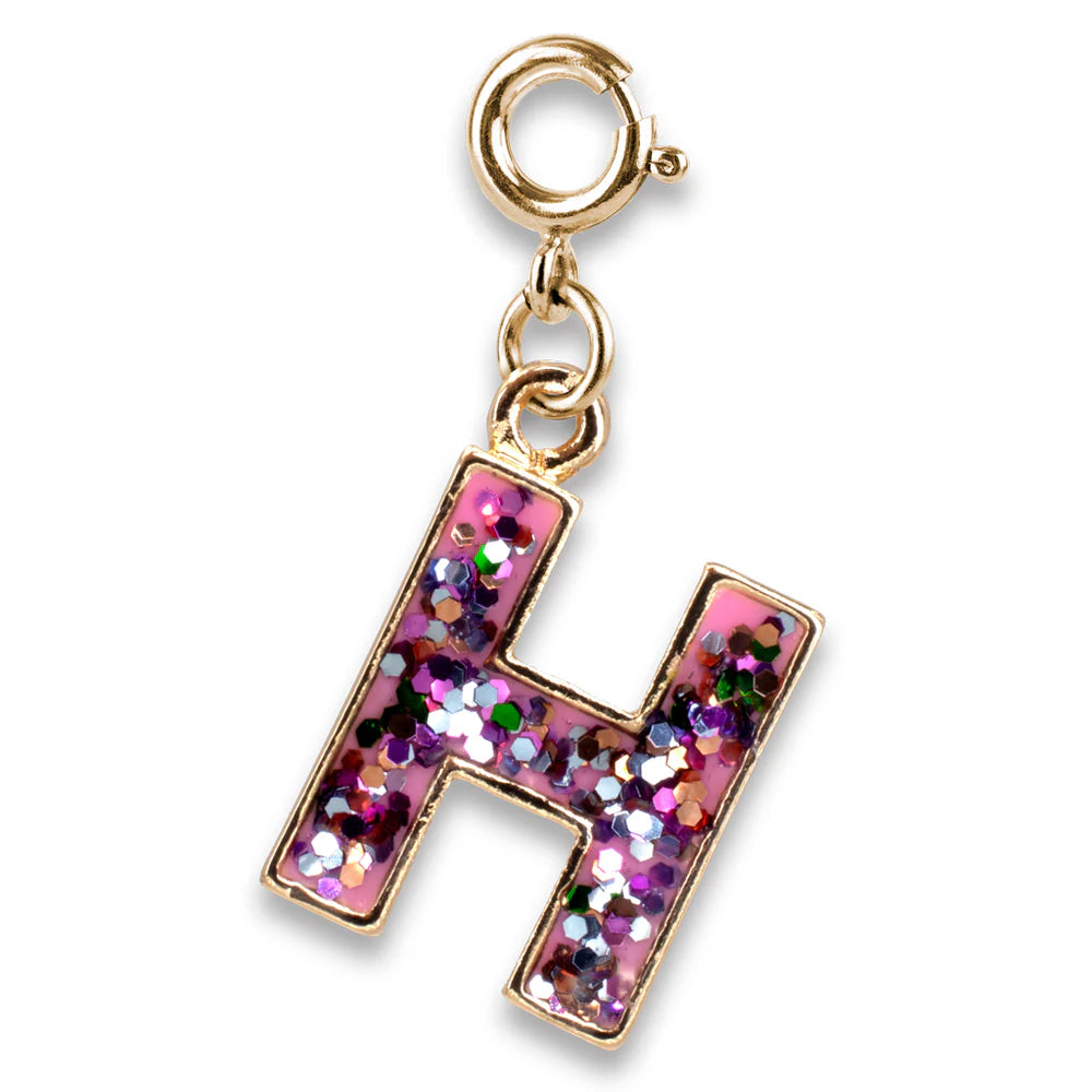Gold Pink Glitter Letter H Charm