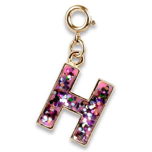 Gold Pink Glitter Letter H Charm