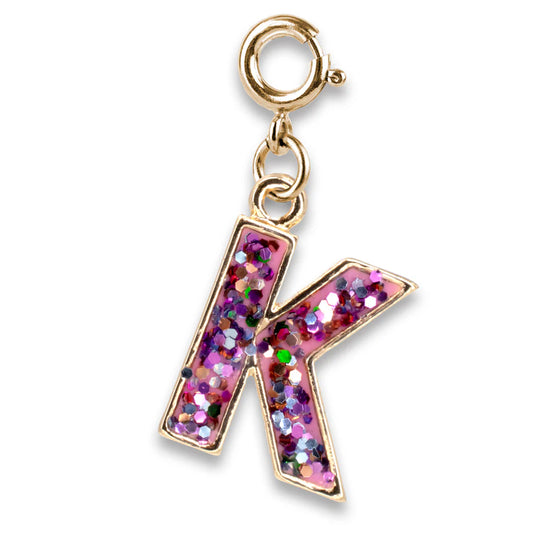 Gold Pink Glitter Letter K Charm