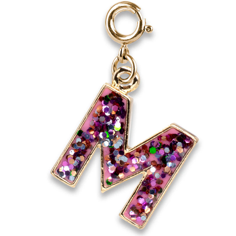Gold Pink Glitter Letter M Charm