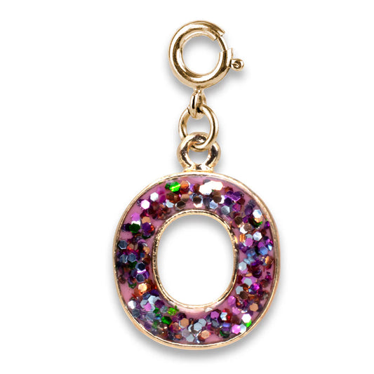 Gold Pink Glitter Letter O Charm