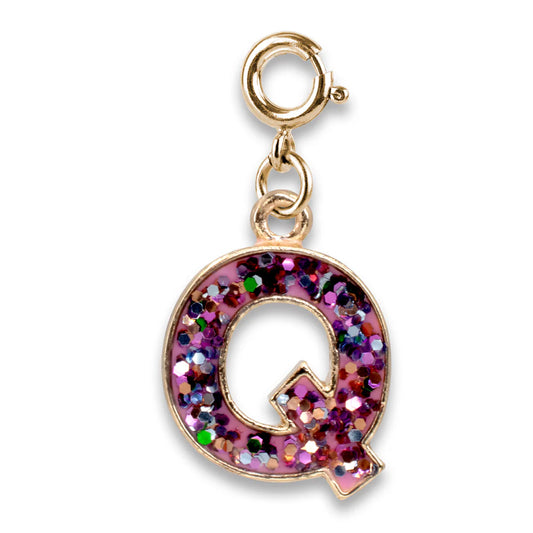 Gold Pink Glitter Letter Q Charm