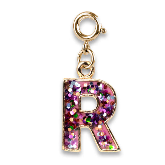 Gold Pink Glitter Letter R Charm