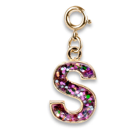 Gold Pink Glitter Letter S Charm