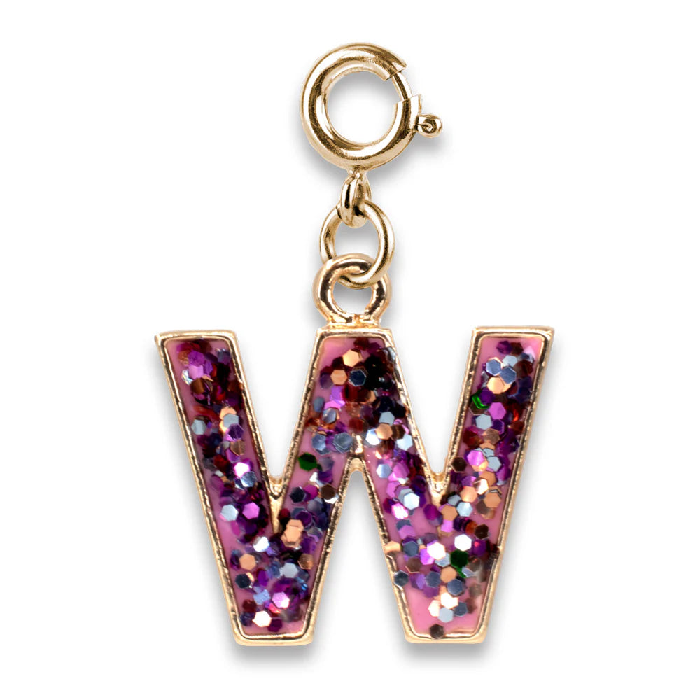 Gold Pink Glitter Letter W Charm