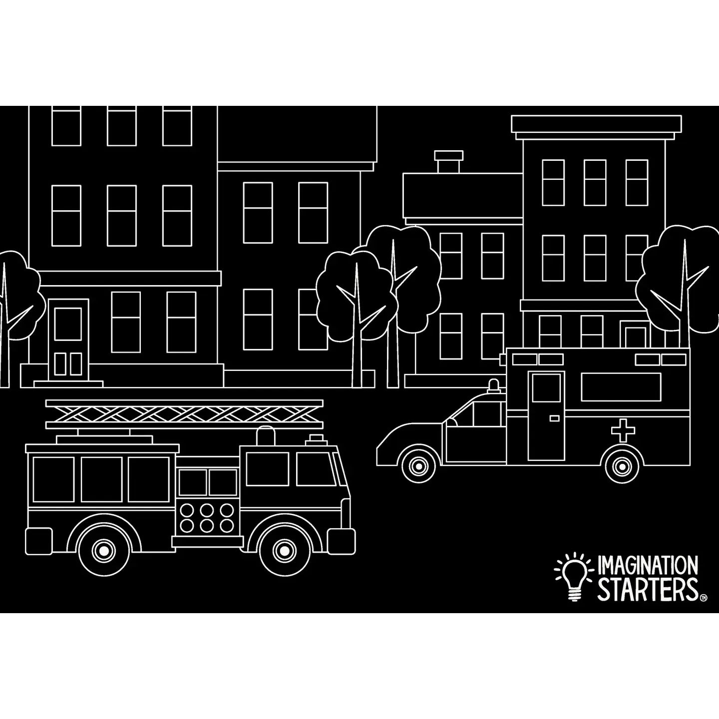 Chalkboard Emergency Vehicle Coloring Placemat 12x17