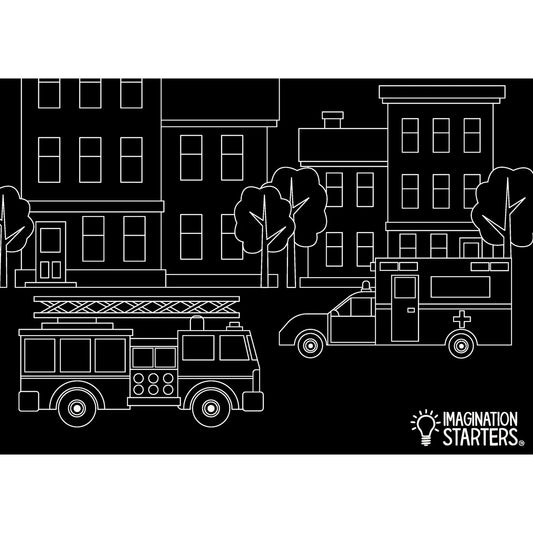 Chalkboard Emergency Vehicle Coloring Placemat 12x17