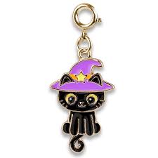 GOLD SWIVEL BLACK CAT CHARM