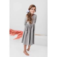 Gray 3/4 Sleeve Pocket Twirl Dress