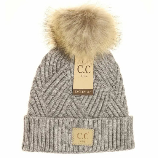 Kids Large Patch Heathered Beanie-Lt. Grey