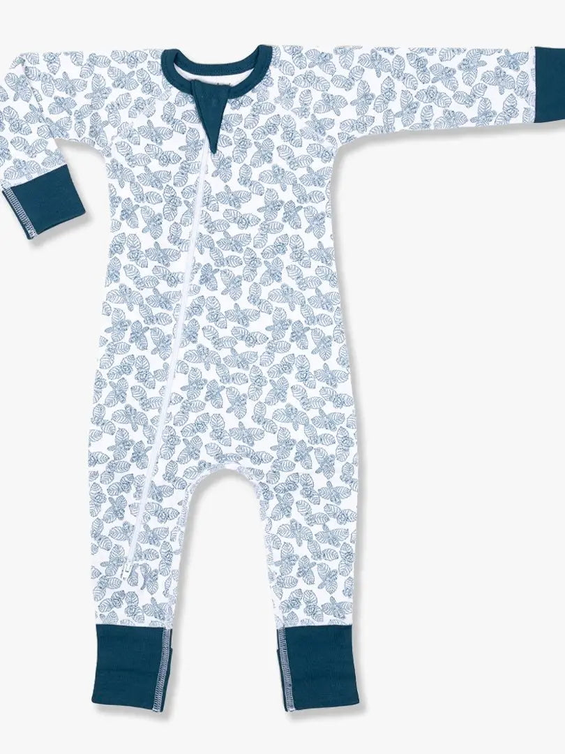 Leaves Blue Baby Romper