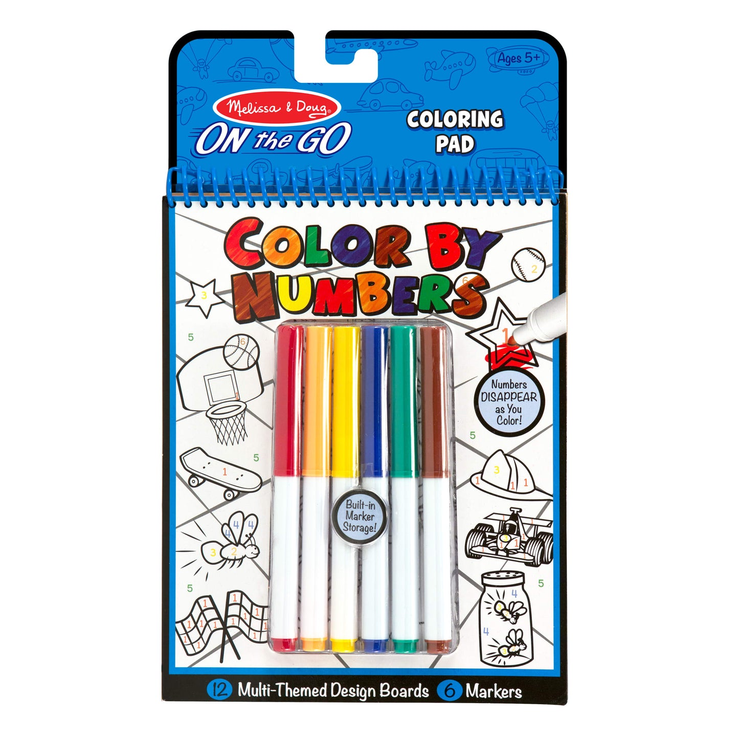 On the GoOn the Go Color by Numbers Kids' Design Boards With 6 Markers - Playtime, Construction, Sports