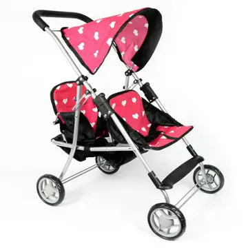 Twin Doll Stroller Heart Design with Basket and Hood