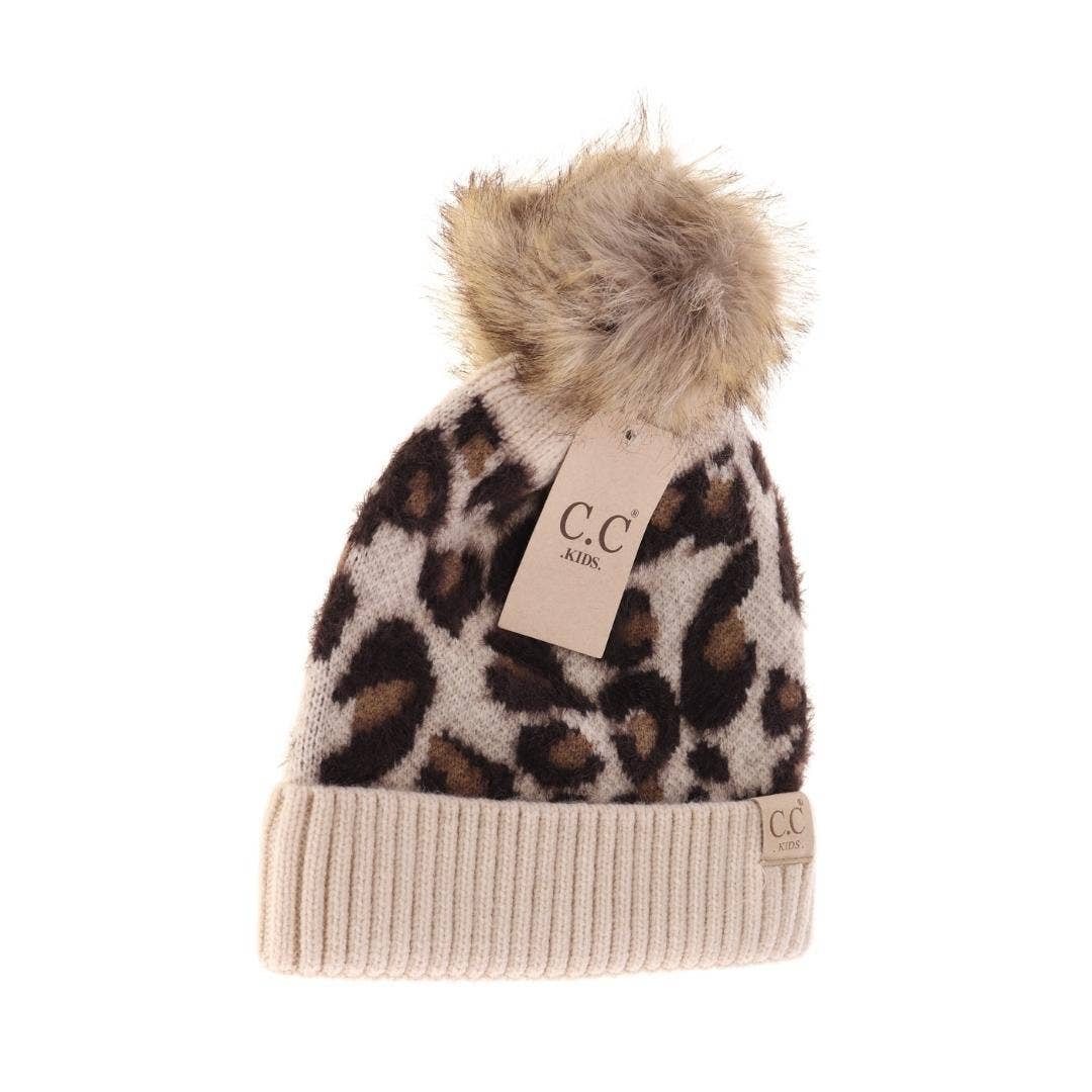 Kids Leopard Pom C.C Beanie for Children