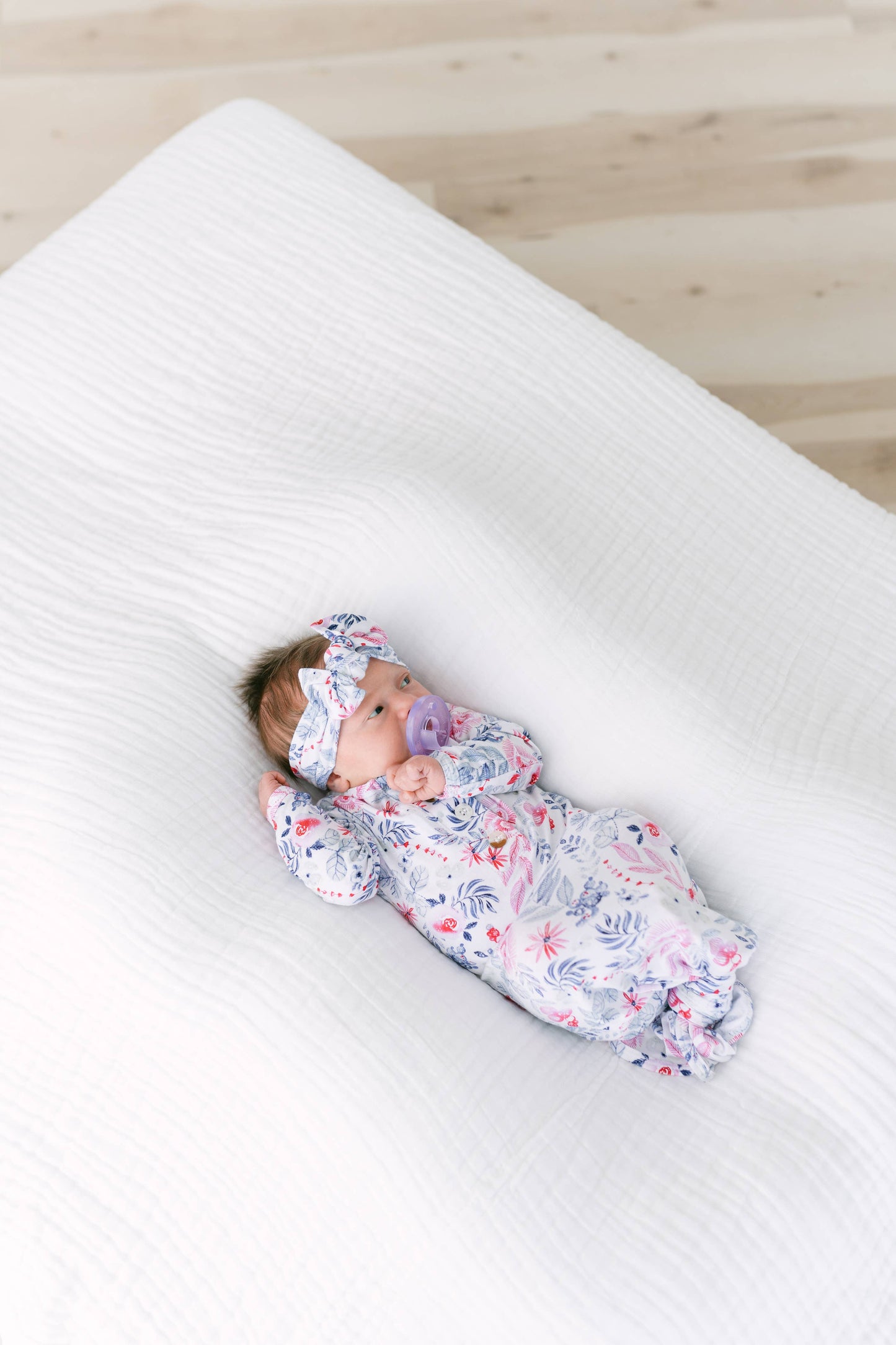 Newborn Knotted Baby Gown, Bow, and Hat Set