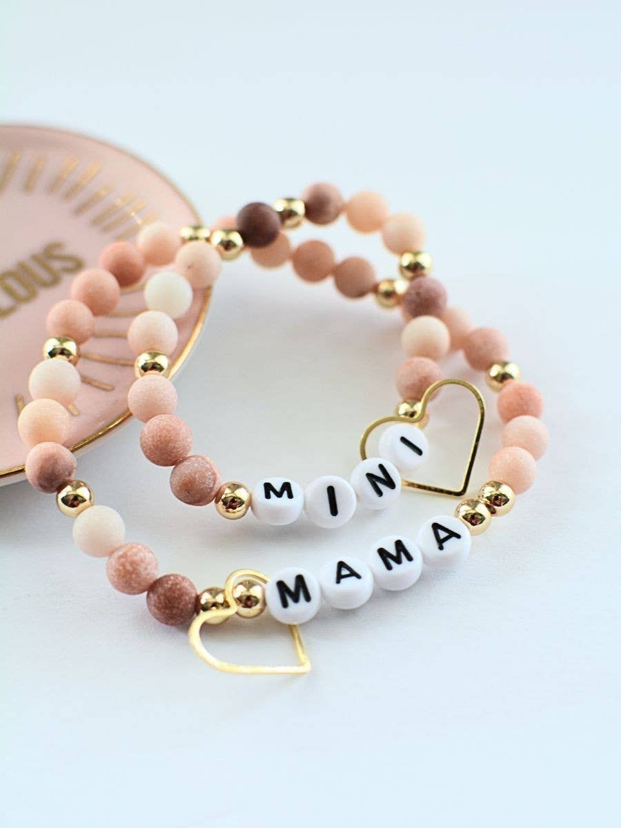 Mama and MINI Pink gold beaded stretch bracelet jewelry set