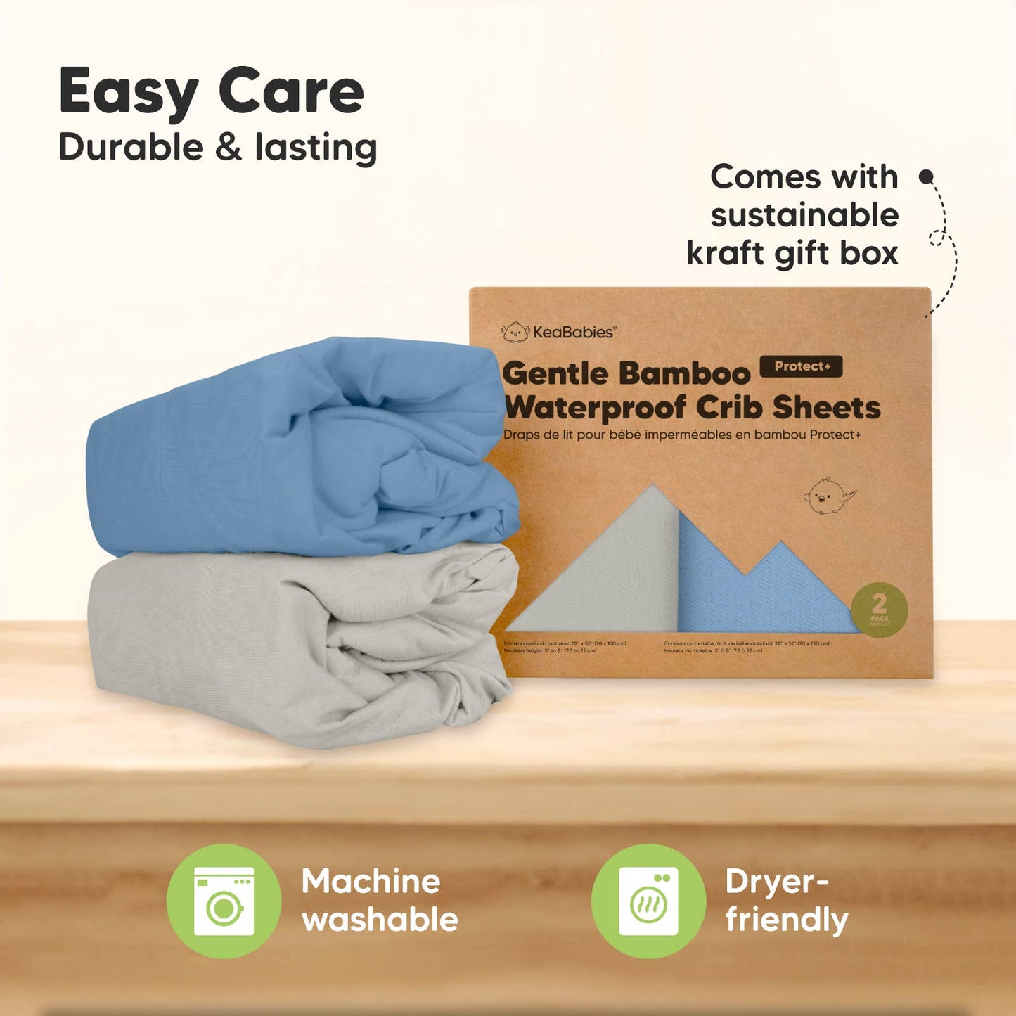 2pk Waterproof Crib Sheets, Baby Mattress Protector: Slate