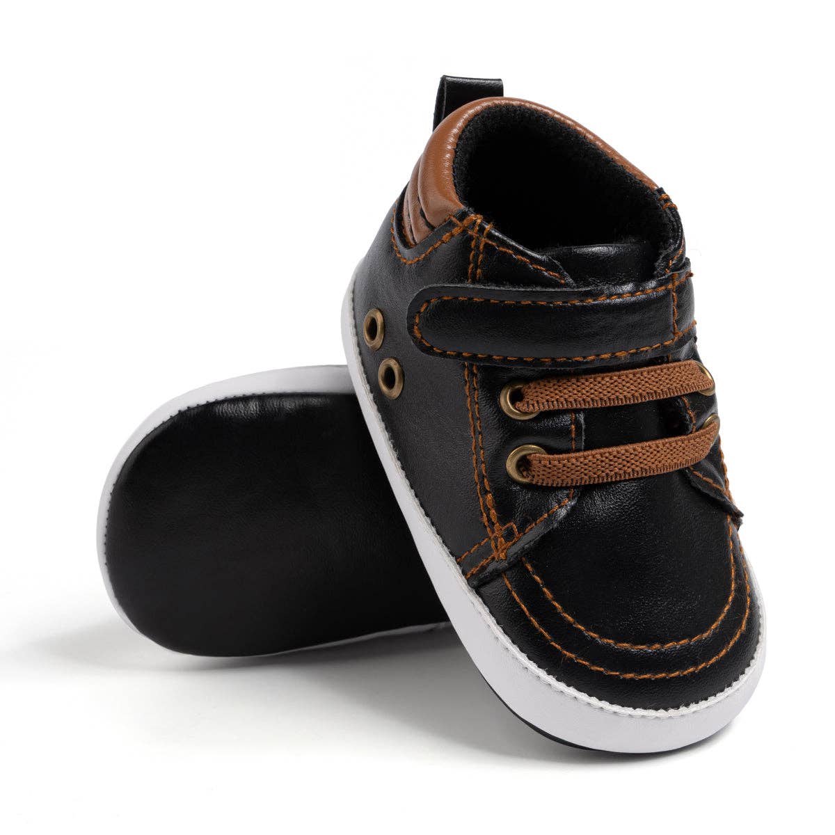 Black leather Shoes with Brown Accents