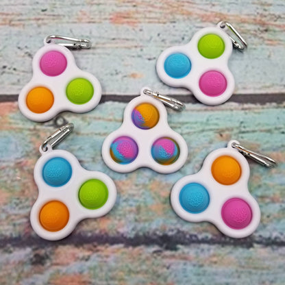 Pop Triple Dimple Keychain Fidget Sensory Toy: Orange-Blue-Pink