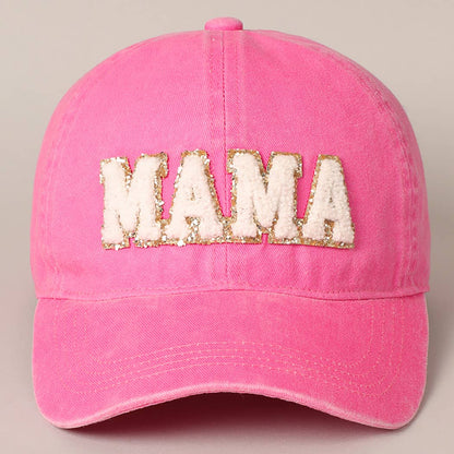 MAMA Chenille Letter Patch Cotton Baseball Cap: One Size / LIGHT BLUE