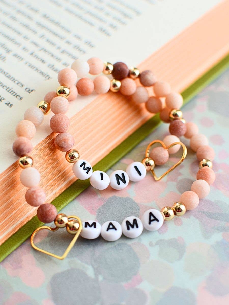 Mama and MINI Pink gold beaded stretch bracelet jewelry set