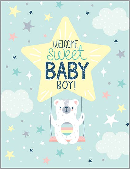 Baby Greeting Card - Bear on Swing