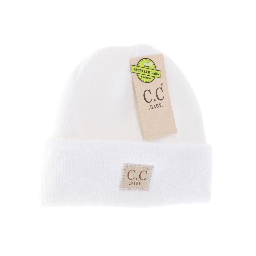 Soft Ribbed Leather Patch C.C. Newborn Knit Hat