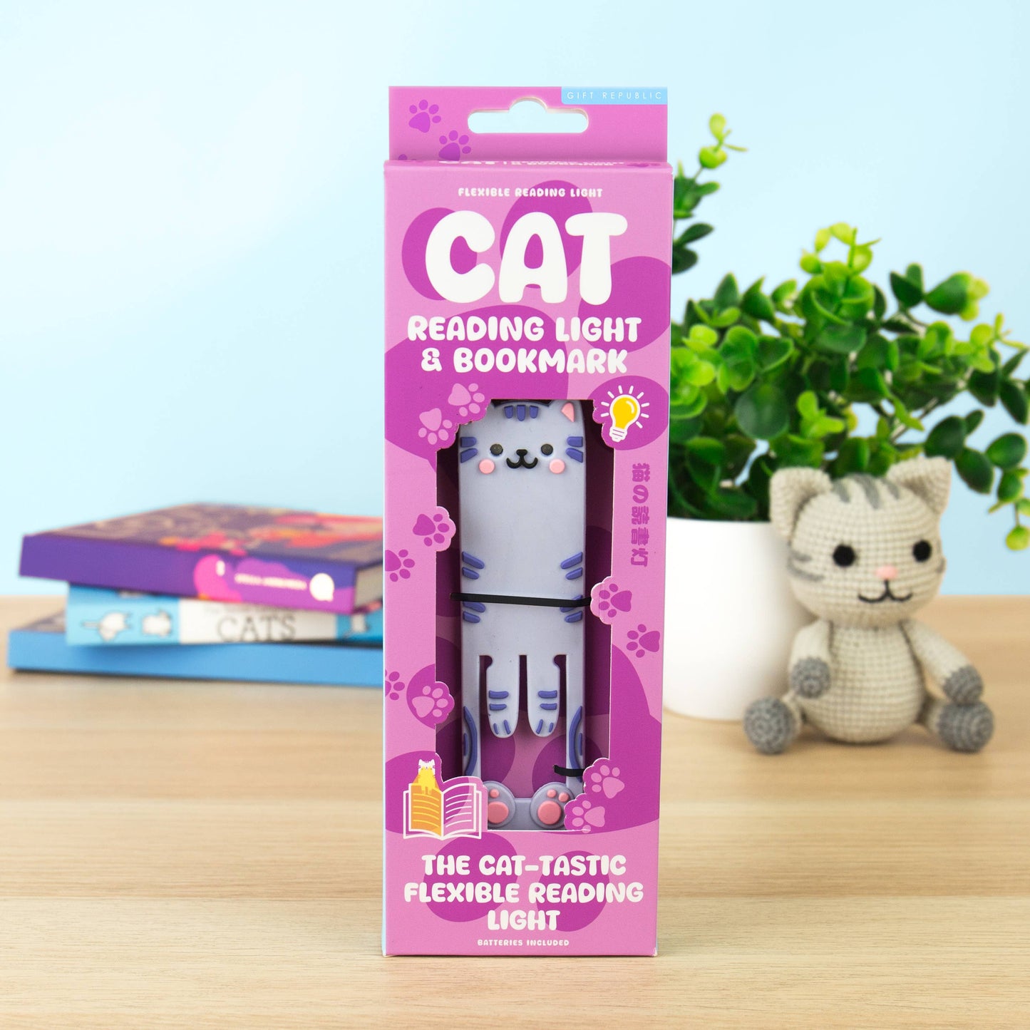 CAT READING LIGHT AND BOOKMARK