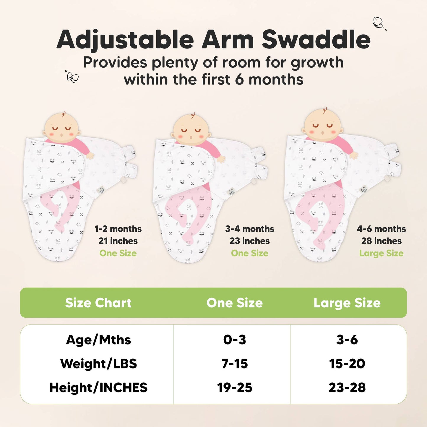 3-Pack Soothe Baby Swaddles 0-3 Months with Knot Hat