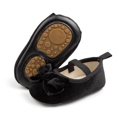 Front Bow Velvety Baby Shoes