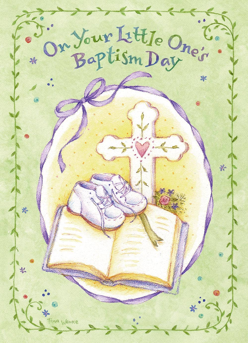 Baptism Booties and Cross - Faith Baby Congratulations Card