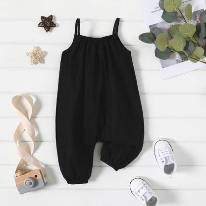 100% Cotton Baby Girl Sleeveless Spaghetti Pants Overalls